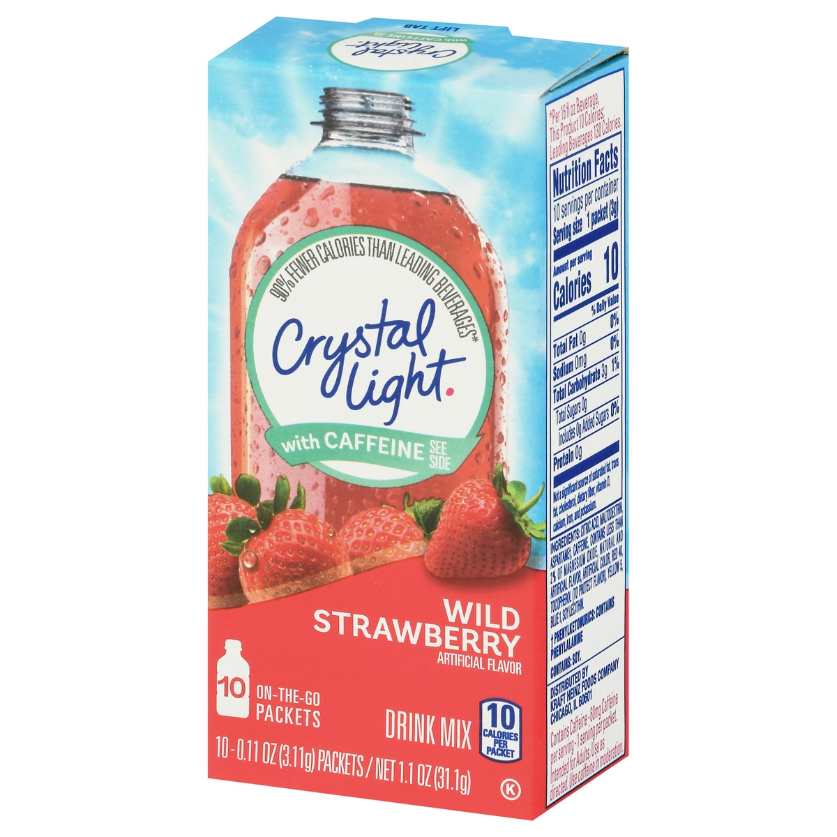 slide 5 of 10, Crystal Light Wild Strawberry Artificially Flavored Powdered Drink Mix with Caffeine On-the-Go-Packets, 10 ct; 0.11 oz