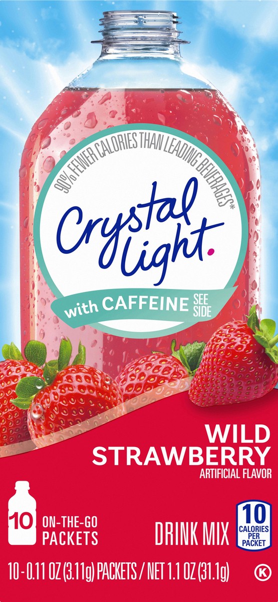 slide 7 of 14, Crystal Light Wild Strawberry Artificially Flavored Powdered Drink Mix with Caffeine, 10 ct On-the-Go-Packets, 10 ct