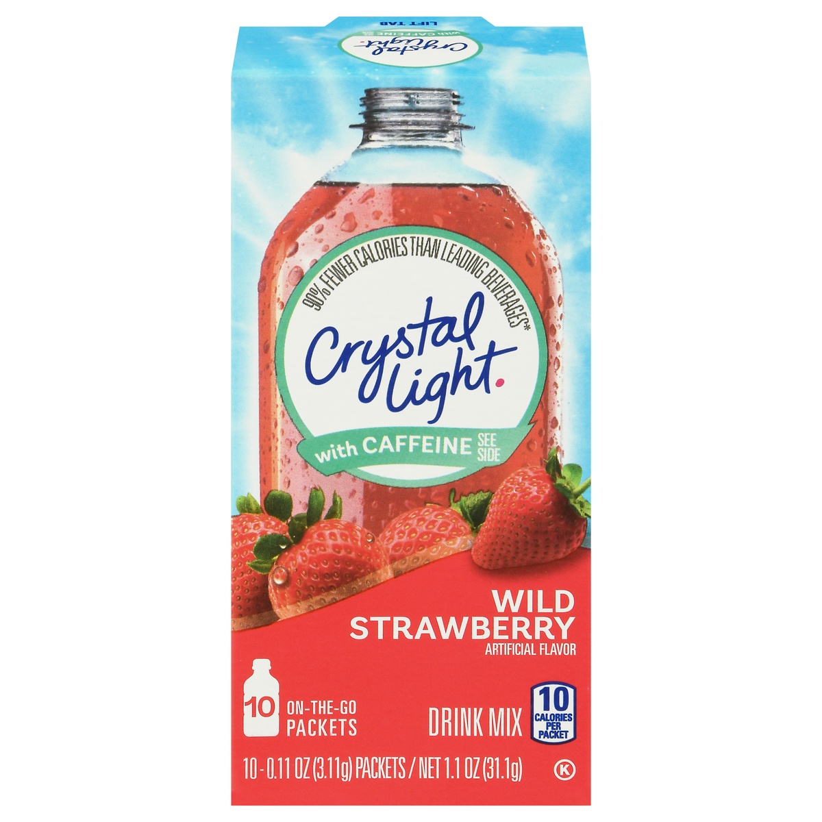 slide 1 of 10, Crystal Light Wild Strawberry Artificially Flavored Powdered Drink Mix with Caffeine On-the-Go-Packets, 10 ct; 0.11 oz