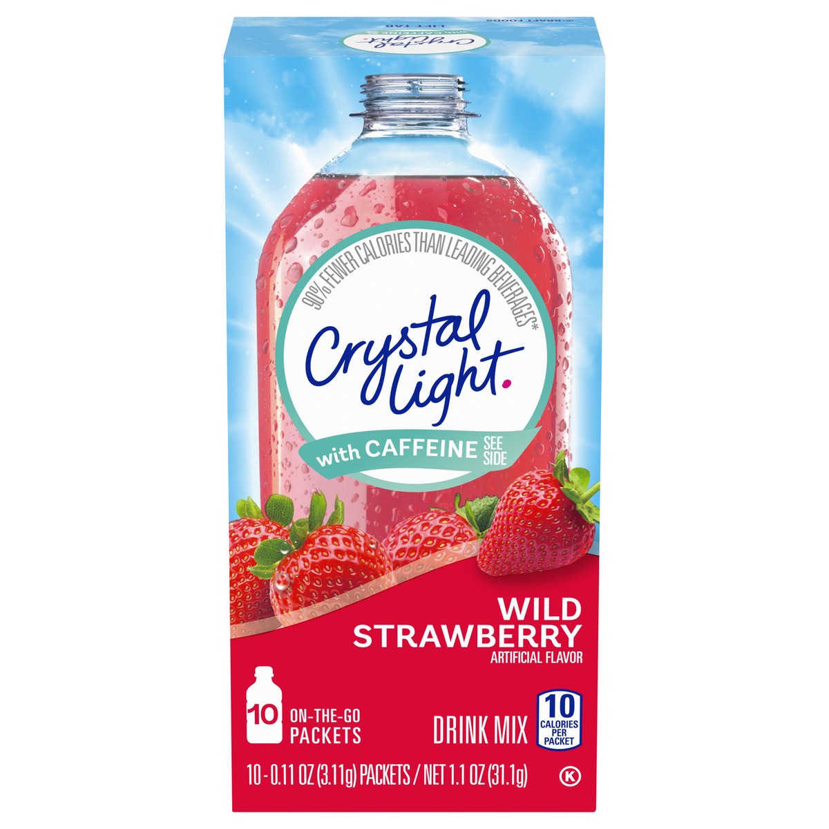 slide 5 of 14, Crystal Light Wild Strawberry Artificially Flavored Powdered Drink Mix with Caffeine, 10 ct On-the-Go-Packets, 10 ct