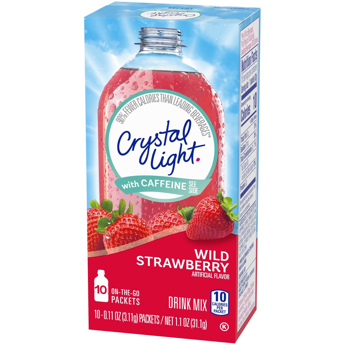 slide 12 of 14, Crystal Light Wild Strawberry Artificially Flavored Powdered Drink Mix with Caffeine, 10 ct On-the-Go-Packets, 10 ct