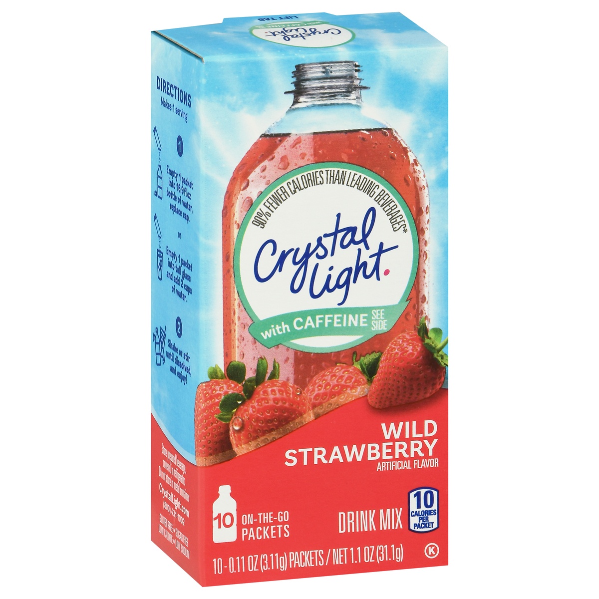 slide 10 of 10, Crystal Light Wild Strawberry Artificially Flavored Powdered Drink Mix with Caffeine On-the-Go-Packets, 10 ct; 0.11 oz