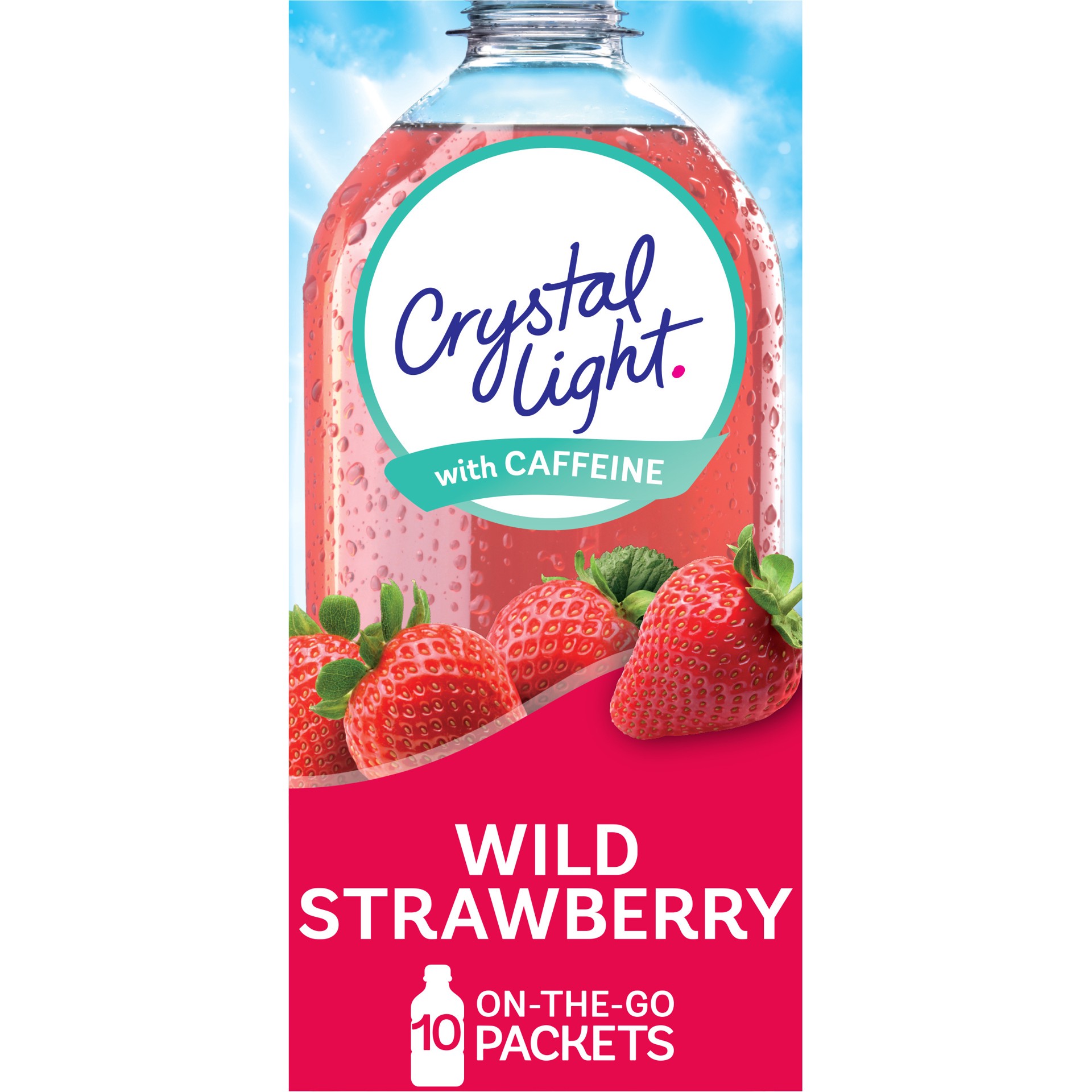 slide 1 of 14, Crystal Light Wild Strawberry Artificially Flavored Powdered Drink Mix with Caffeine, 10 ct On-the-Go-Packets, 10 ct