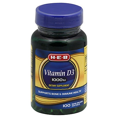 slide 1 of 1, H-E-B Vitamin D3 1000 IU Rapid Release Softgels, 100 ct