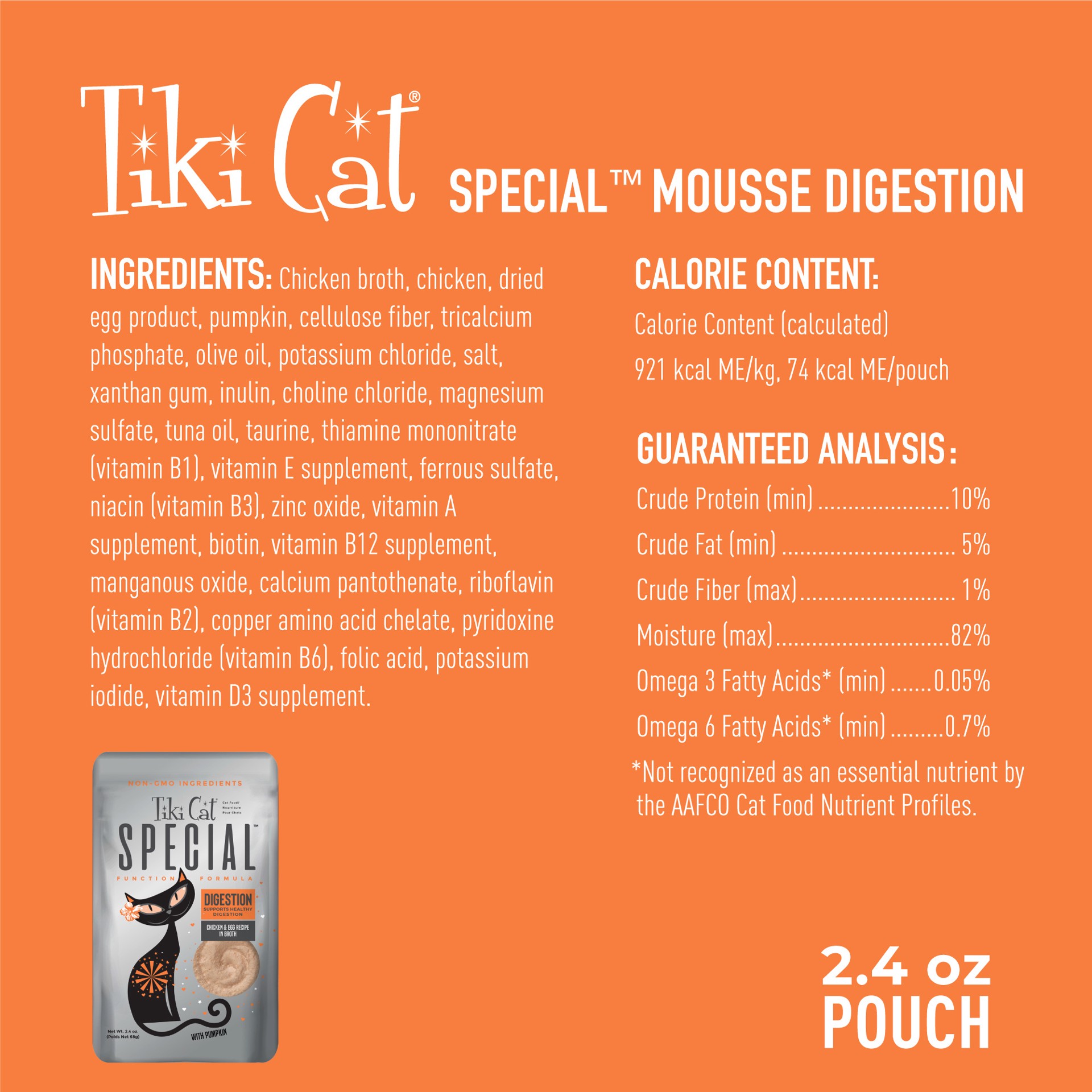 slide 3 of 8, Tiki Cat Solutions Mousse, Digestion, Chicken & Egg Recipe in Broth, 2.4 oz. Pouch (12 Count), 2.4 oz