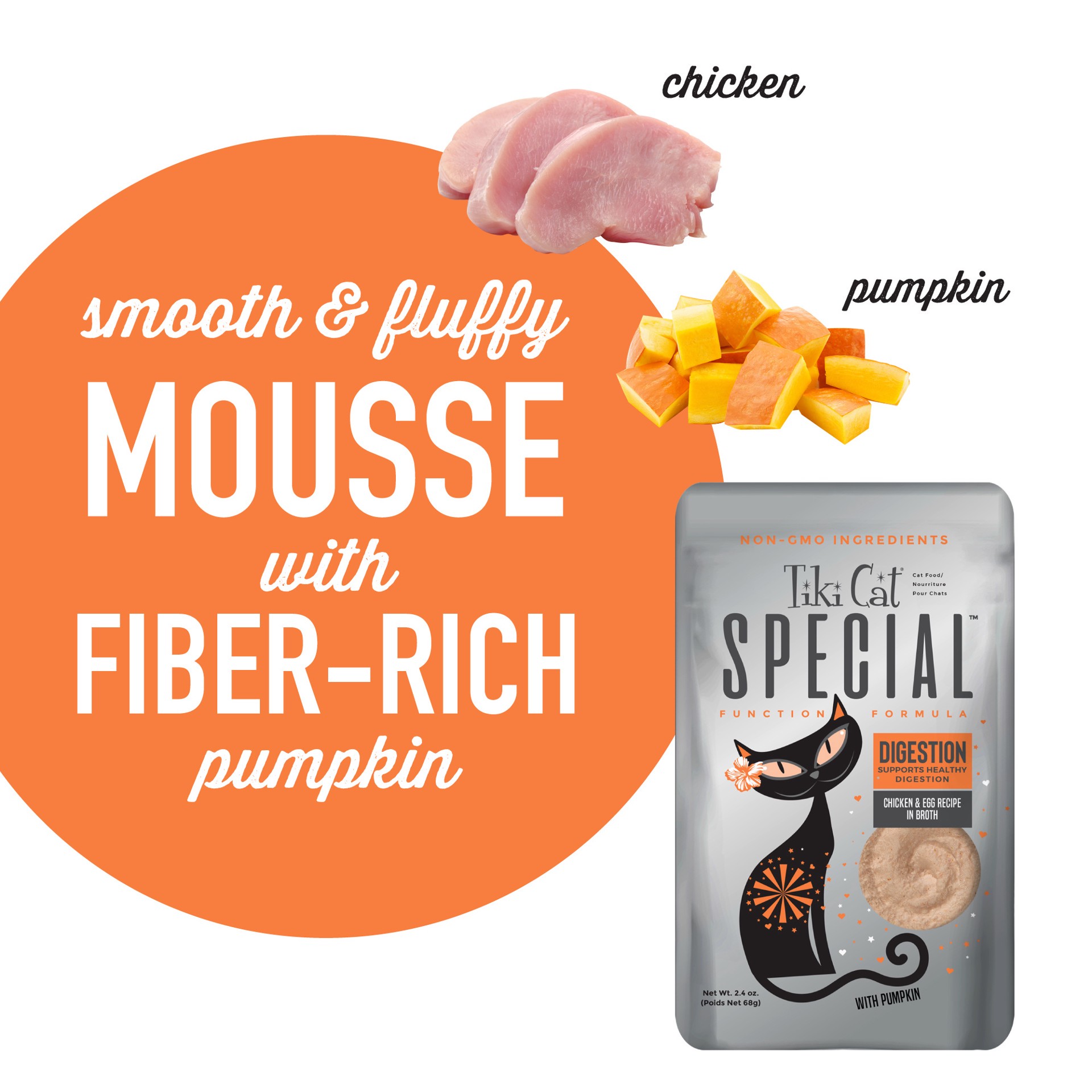 slide 2 of 8, Tiki Cat Solutions Mousse, Digestion, Chicken & Egg Recipe in Broth, 2.4 oz. Pouch (12 Count), 2.4 oz