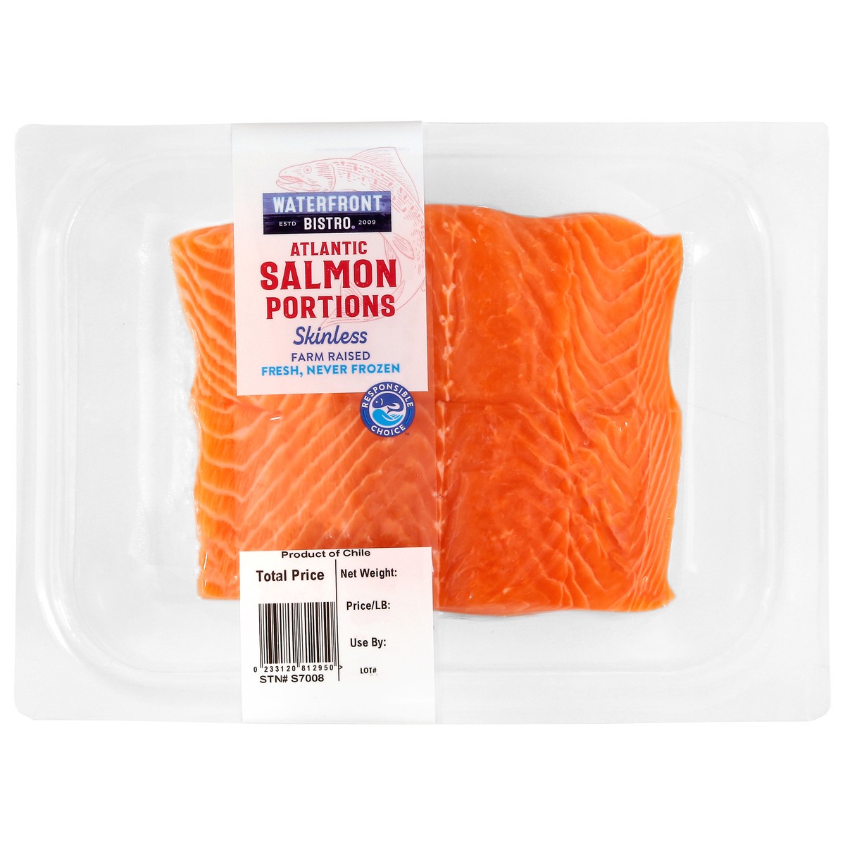 slide 2 of 4, Waterfront Bistro Atlantic Skinless Farm Raised Salmon Portions 1 Each, per lb