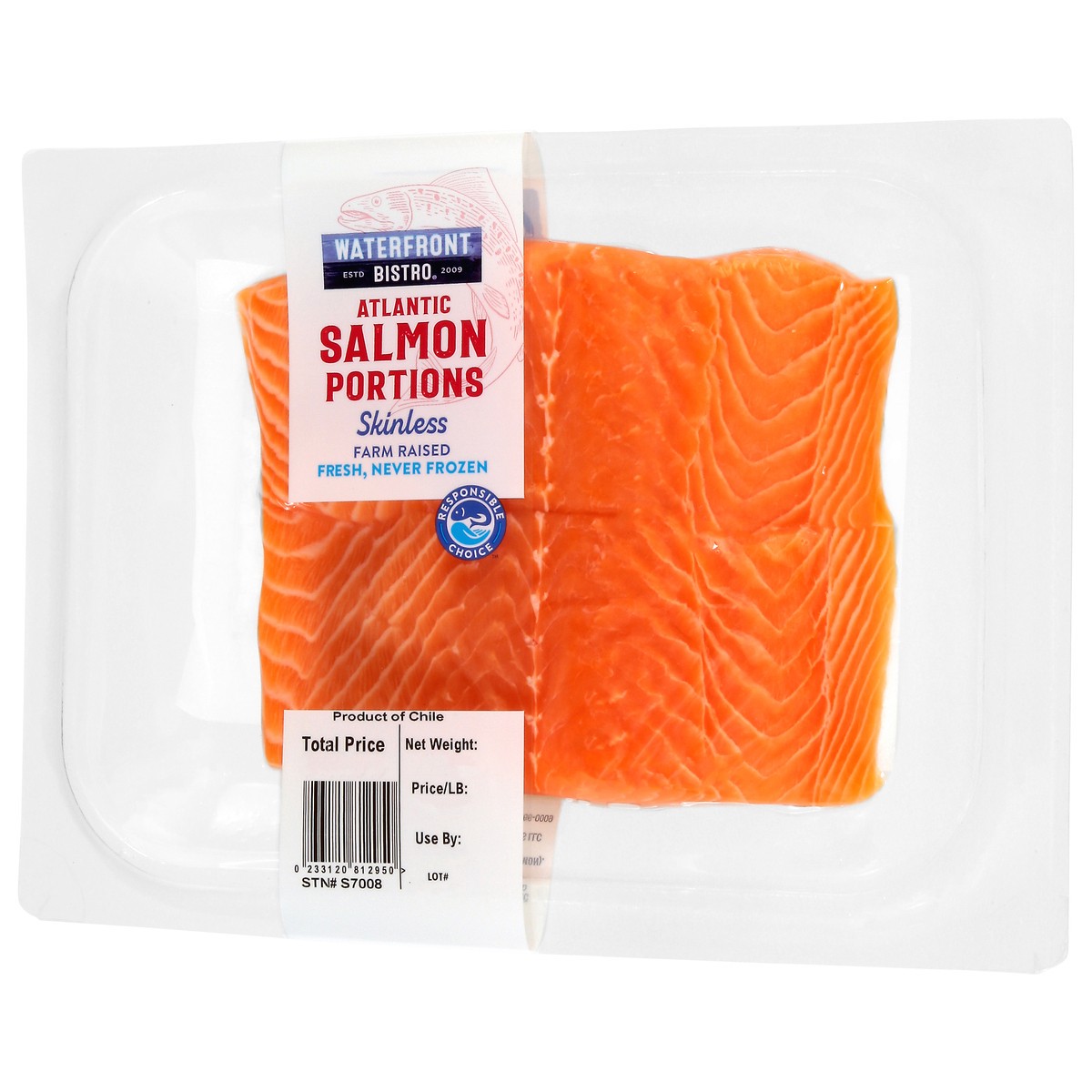 slide 4 of 4, Waterfront Bistro Atlantic Skinless Farm Raised Salmon Portions 1 Each, per lb