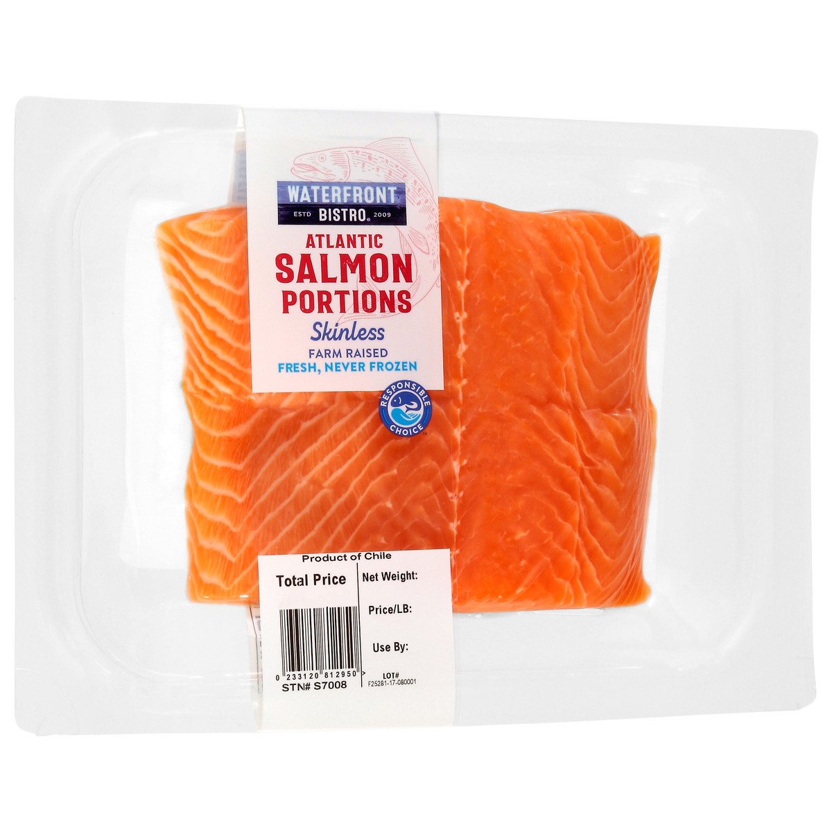 slide 3 of 4, Waterfront Bistro Atlantic Skinless Farm Raised Salmon Portions 1 Each, per lb