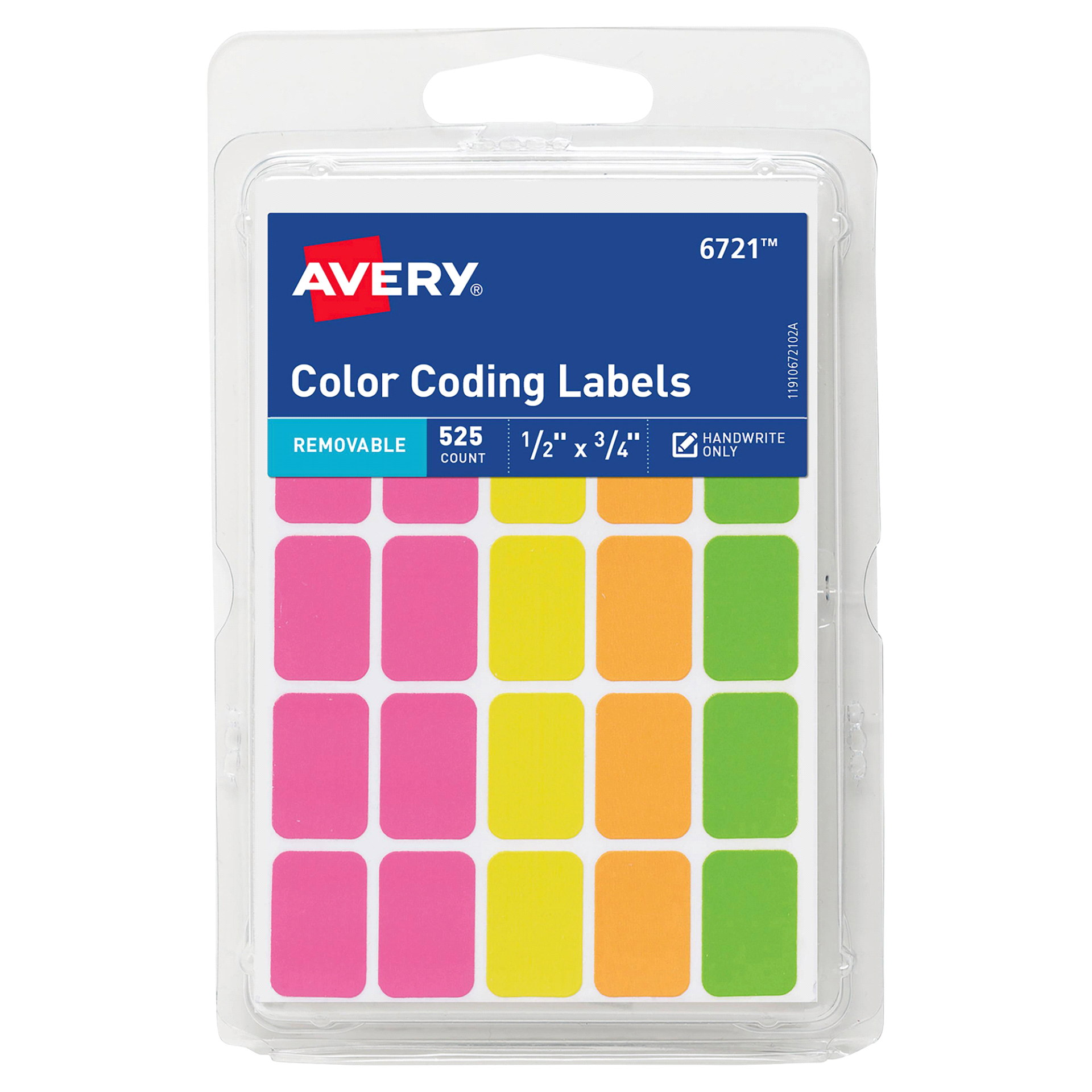 slide 1 of 1, Avery Neon Removeable Color Coding Labels, 1/2""X 3/4"", 1 ct