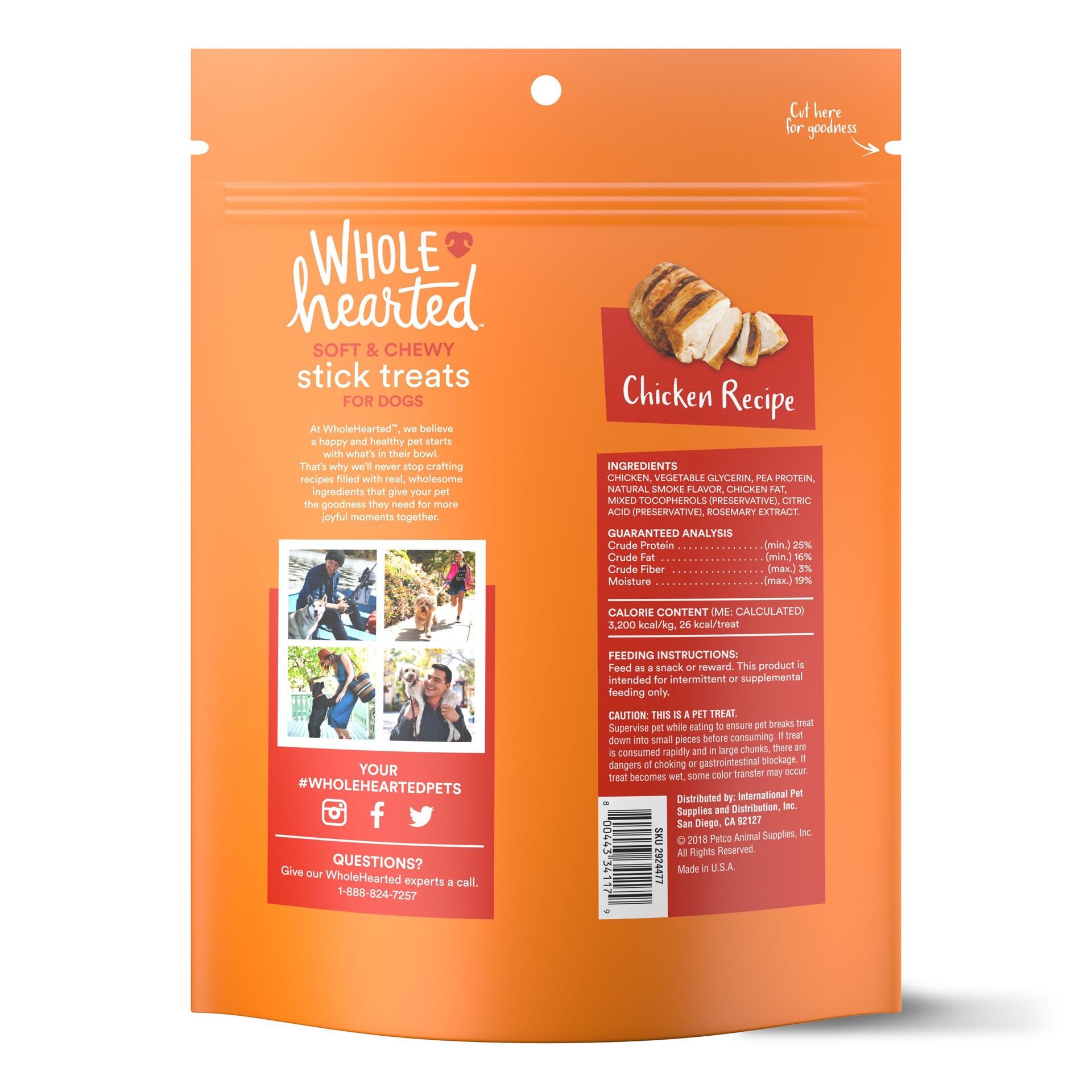 slide 3 of 3, WholeHearted Grain Free Soft and Chewy Chicken Recipe Dog Stick Treats, 16 oz