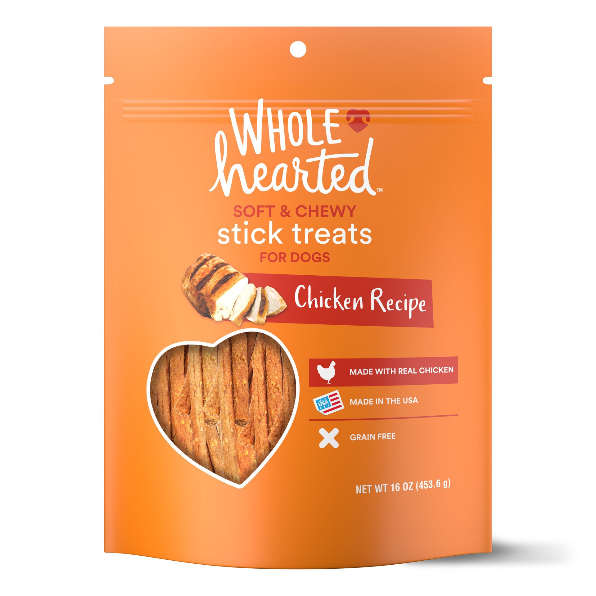 slide 1 of 3, WholeHearted Grain Free Soft and Chewy Chicken Recipe Dog Stick Treats, 16 oz