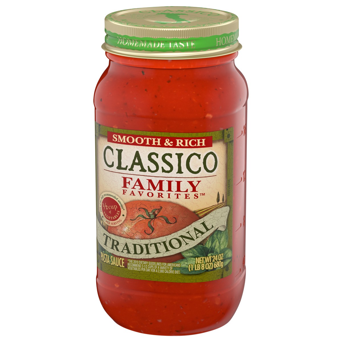 slide 6 of 9, Classico Family Favorites Traditional Smooth & Rich Pasta Sauce, 24 oz. Jar, 24 oz
