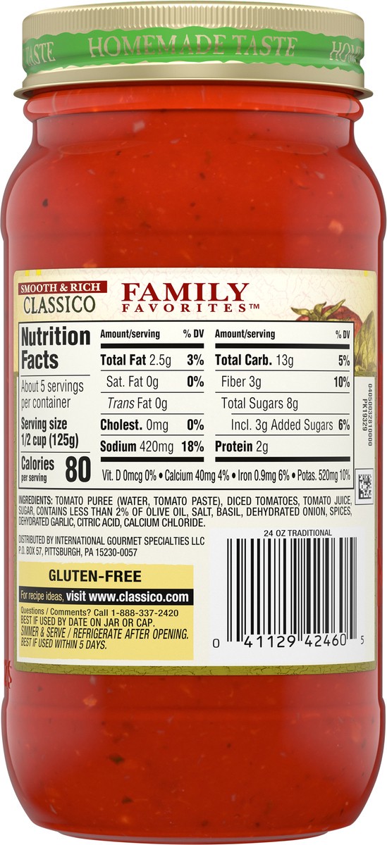 slide 3 of 9, Classico Family Favorites Traditional Smooth & Rich Pasta Sauce, 24 oz. Jar, 24 oz