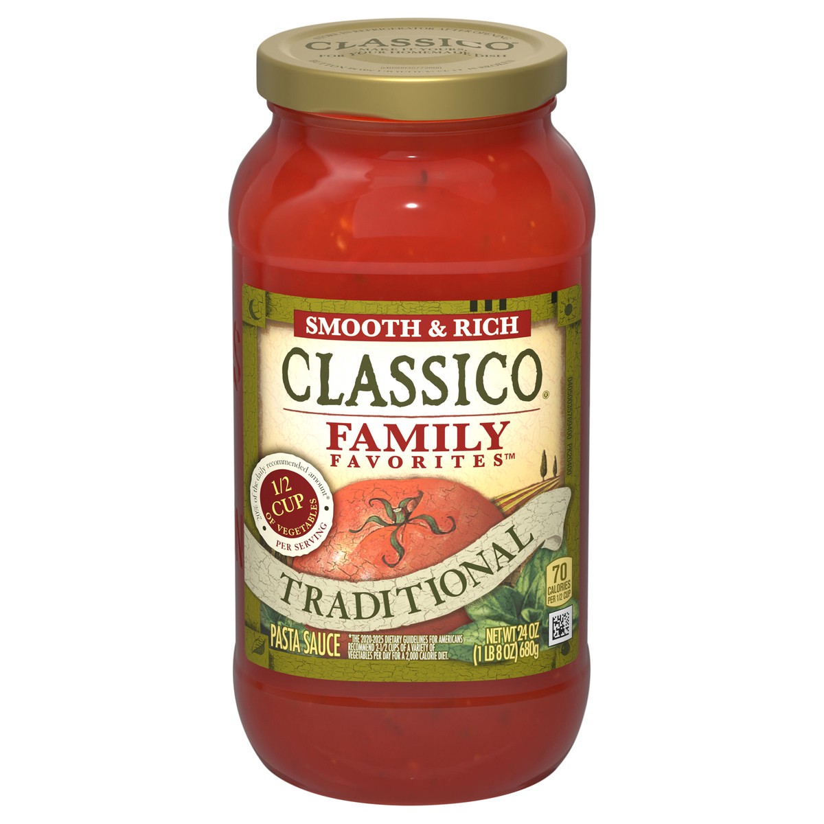 slide 1 of 9, Classico Family Favorites Traditional Smooth & Rich Pasta Sauce, 24 oz Jar, 24 oz