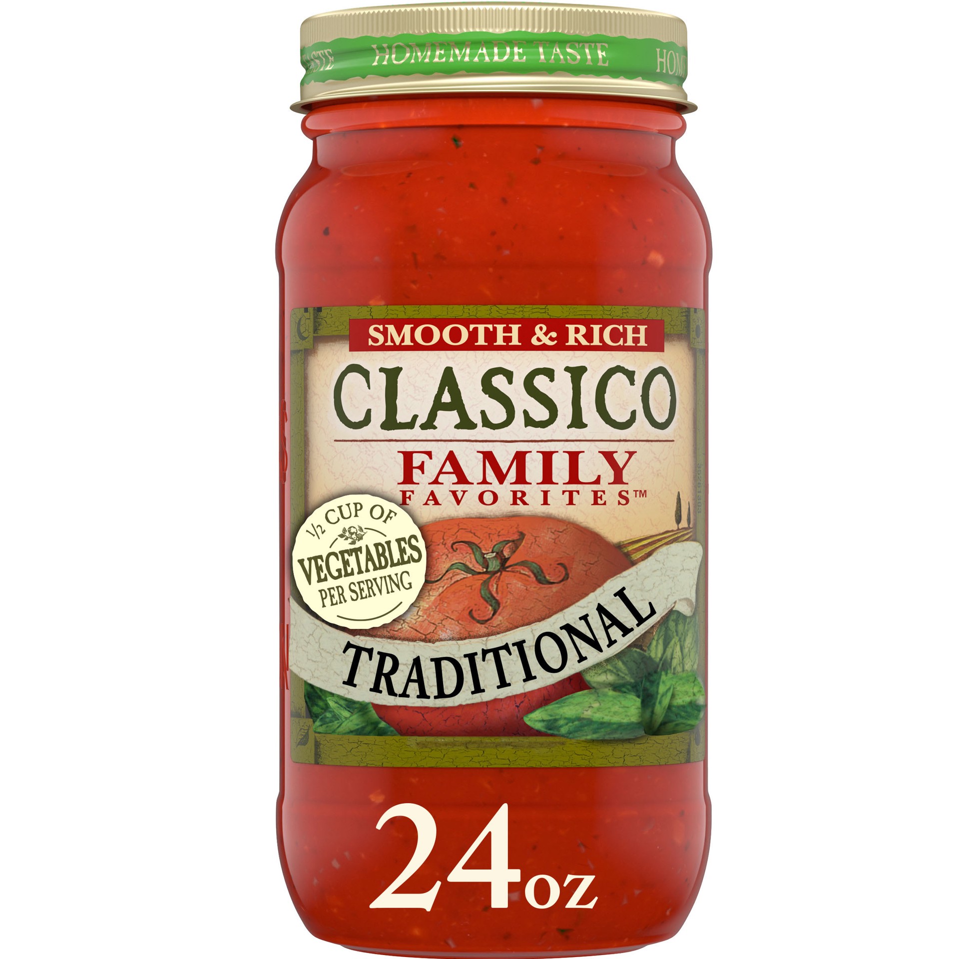 slide 1 of 9, Classico Family Favorites Traditional Smooth & Rich Pasta Sauce, 24 oz. Jar, 24 oz