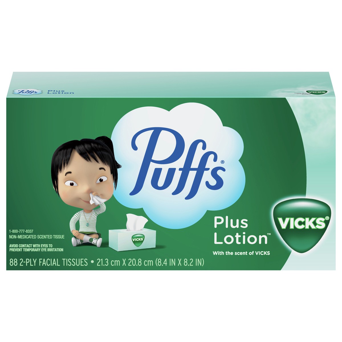 slide 1 of 7, Puffs Plus Lotion with the Scent of Vick's Facial Tissues, 1 Family Size Box, 88 Tissues Per Box, 88 ct