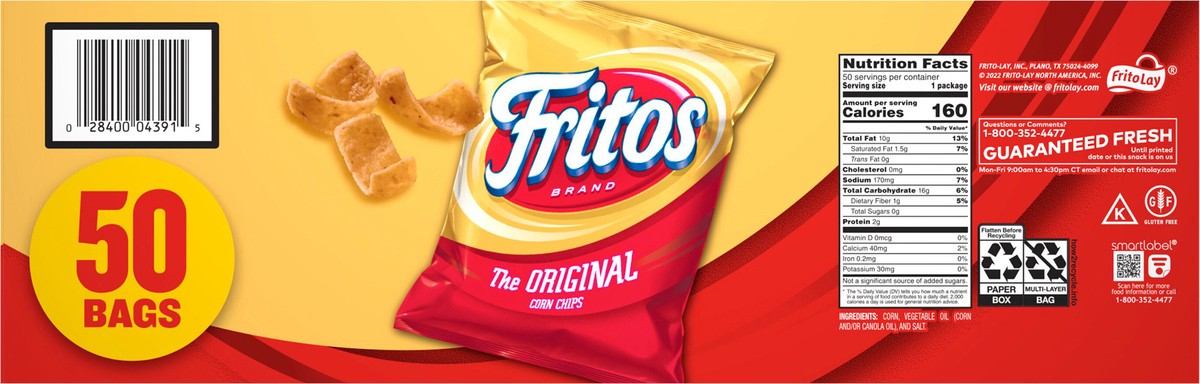 slide 9 of 9, Fritos The Original Corn Chips (50-1 Oz) 50 Ounce Plastic Bags in Box, 50.0 oz