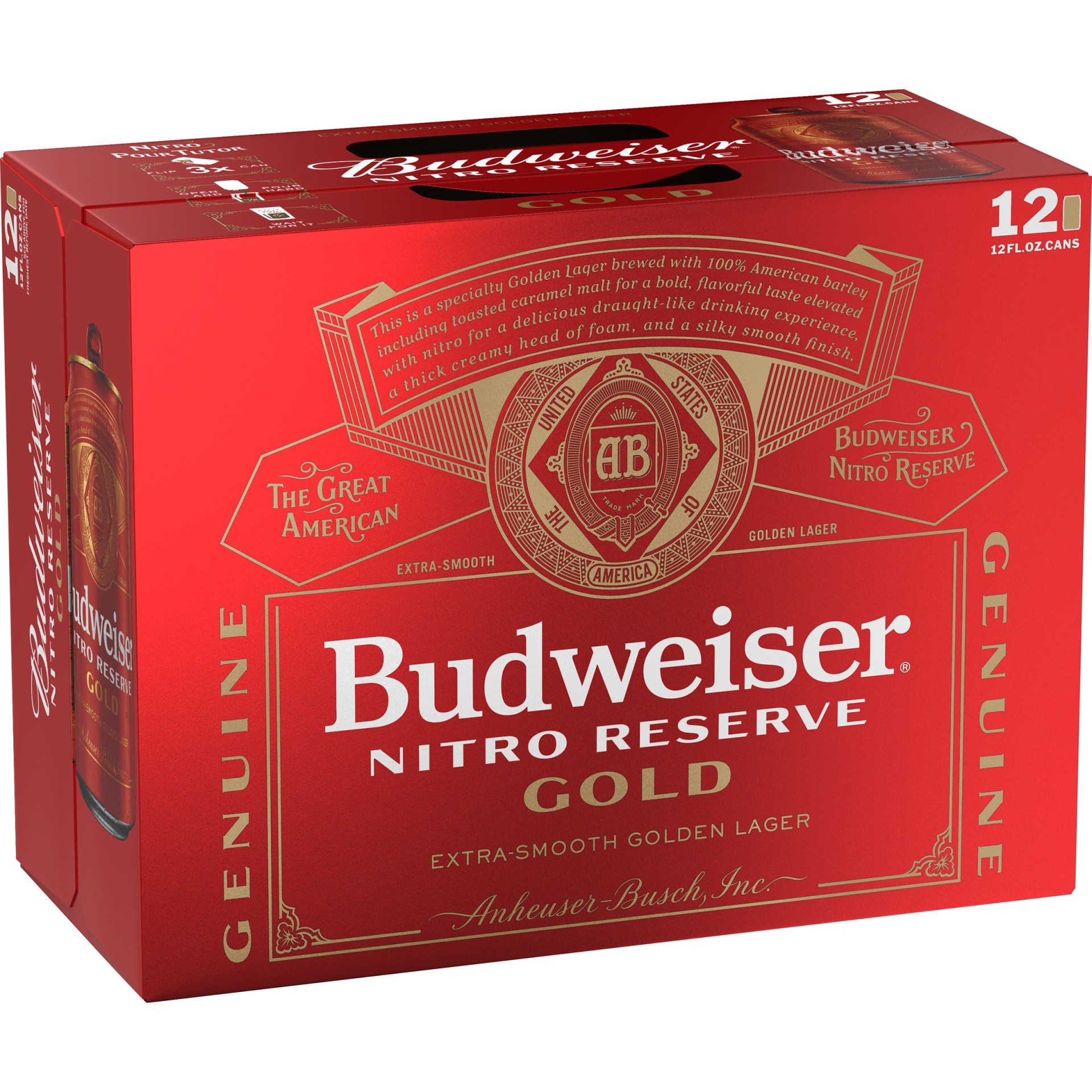 slide 3 of 3, Budweiser Nitro Reserve Gold Cans, 12 ct; 12 oz