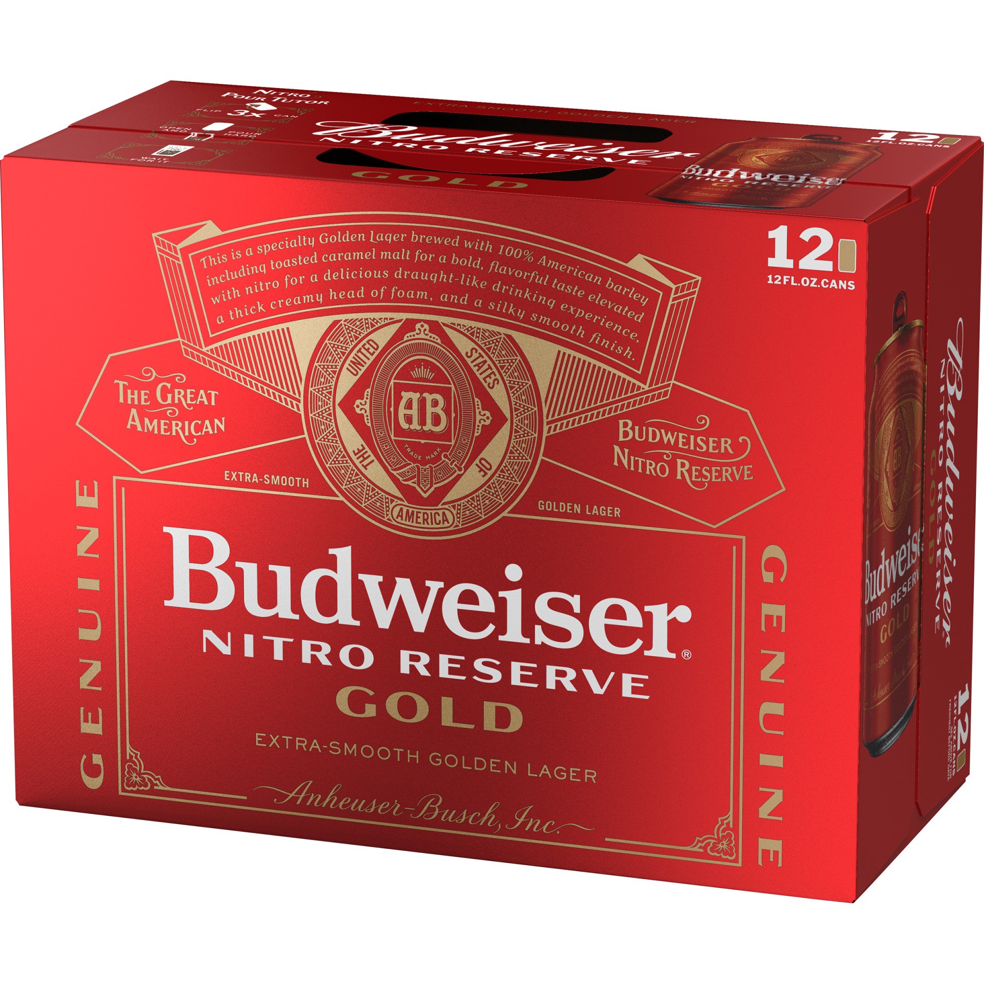 slide 2 of 3, Budweiser Nitro Reserve Gold Cans, 12 ct; 12 oz