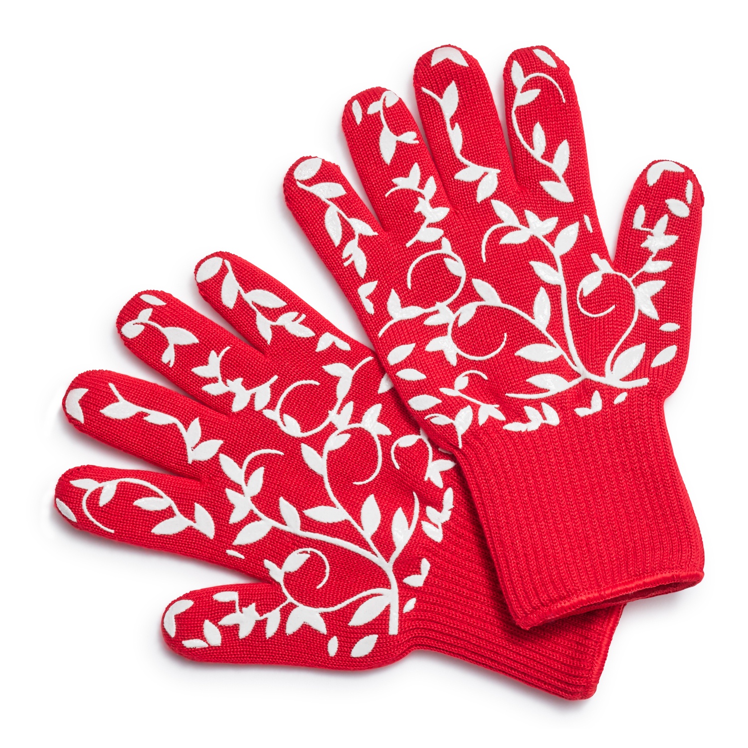 slide 1 of 1, Sur La Table Floral Vine Large Oven Gloves, Red, 2 ct