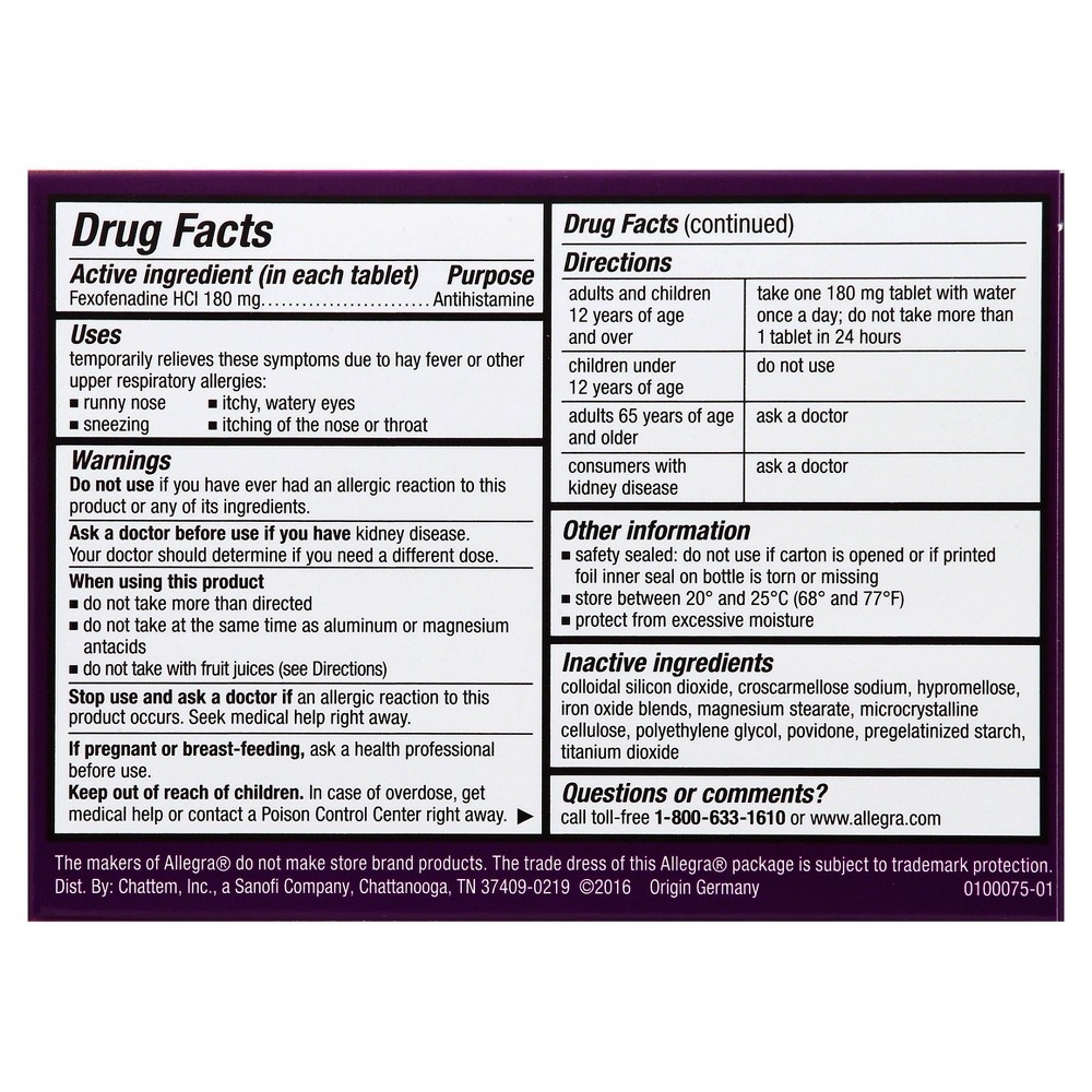 slide 2 of 2, Allegra 24 Hour Allergy Relief Tablets Fexofenadine Hydrochloride, 30 ct