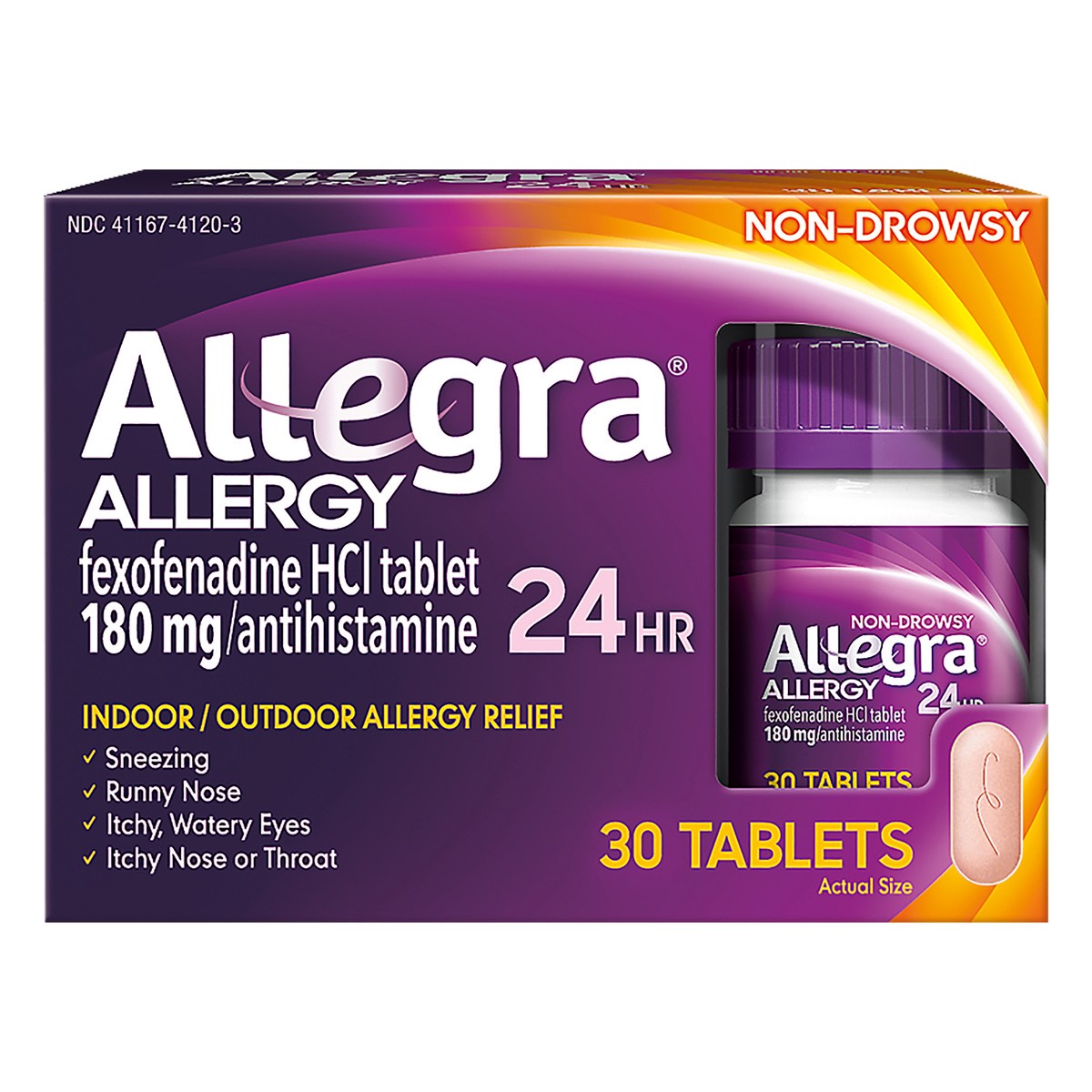 slide 1 of 2, Allegra 24 Hour Allergy Relief Tablets Fexofenadine Hydrochloride, 30 ct