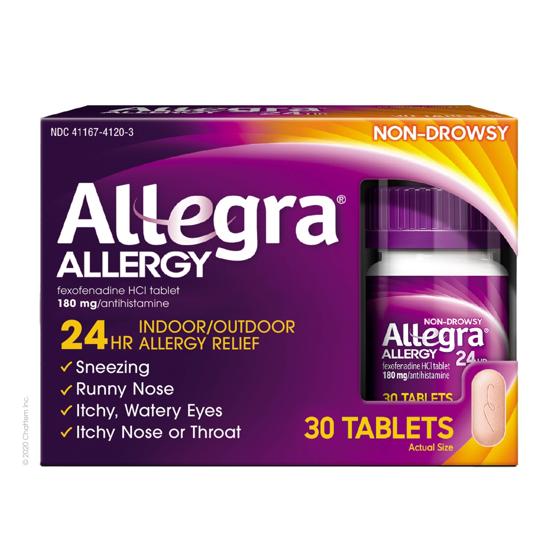 slide 1 of 2, Allegra 24 Hour Allergy Relief Tablets Fexofenadine Hydrochloride, 30 ct