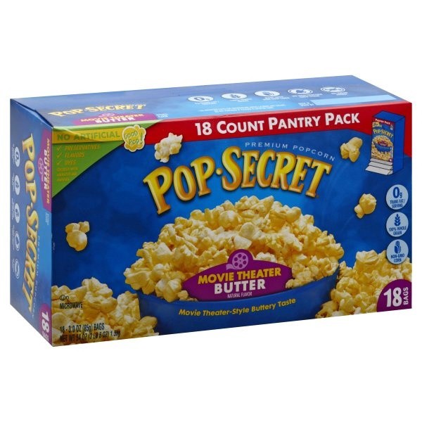 slide 1 of 5, Pop-Secret Microwave Popcorn, Movie Theater Butter Flavor, 3 Oz Sharing Bags, 18 Ct, 18 ct