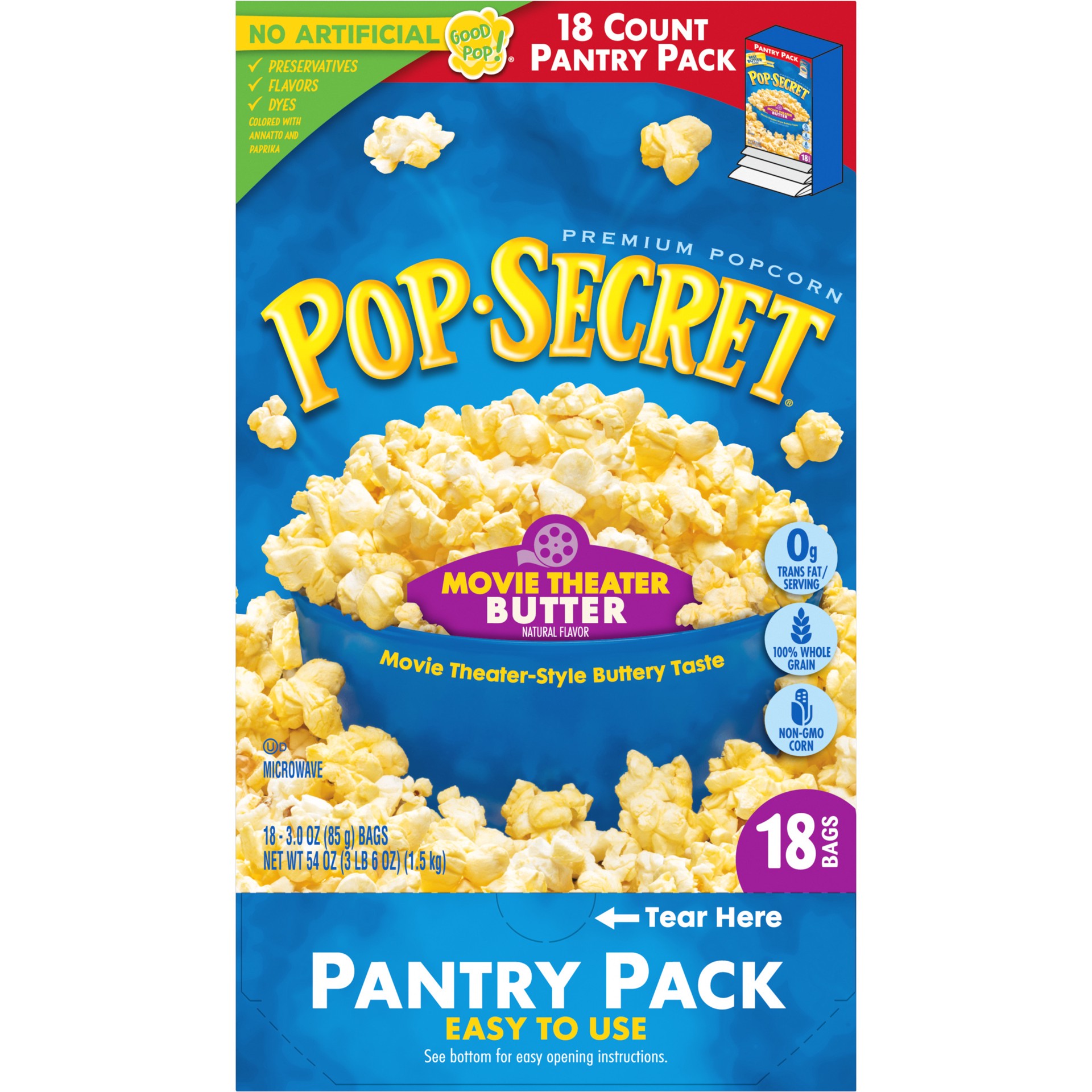 slide 3 of 5, Pop-Secret Microwave Popcorn, Movie Theater Butter Flavor, 3 Oz Sharing Bags, 18 Ct, 18 ct