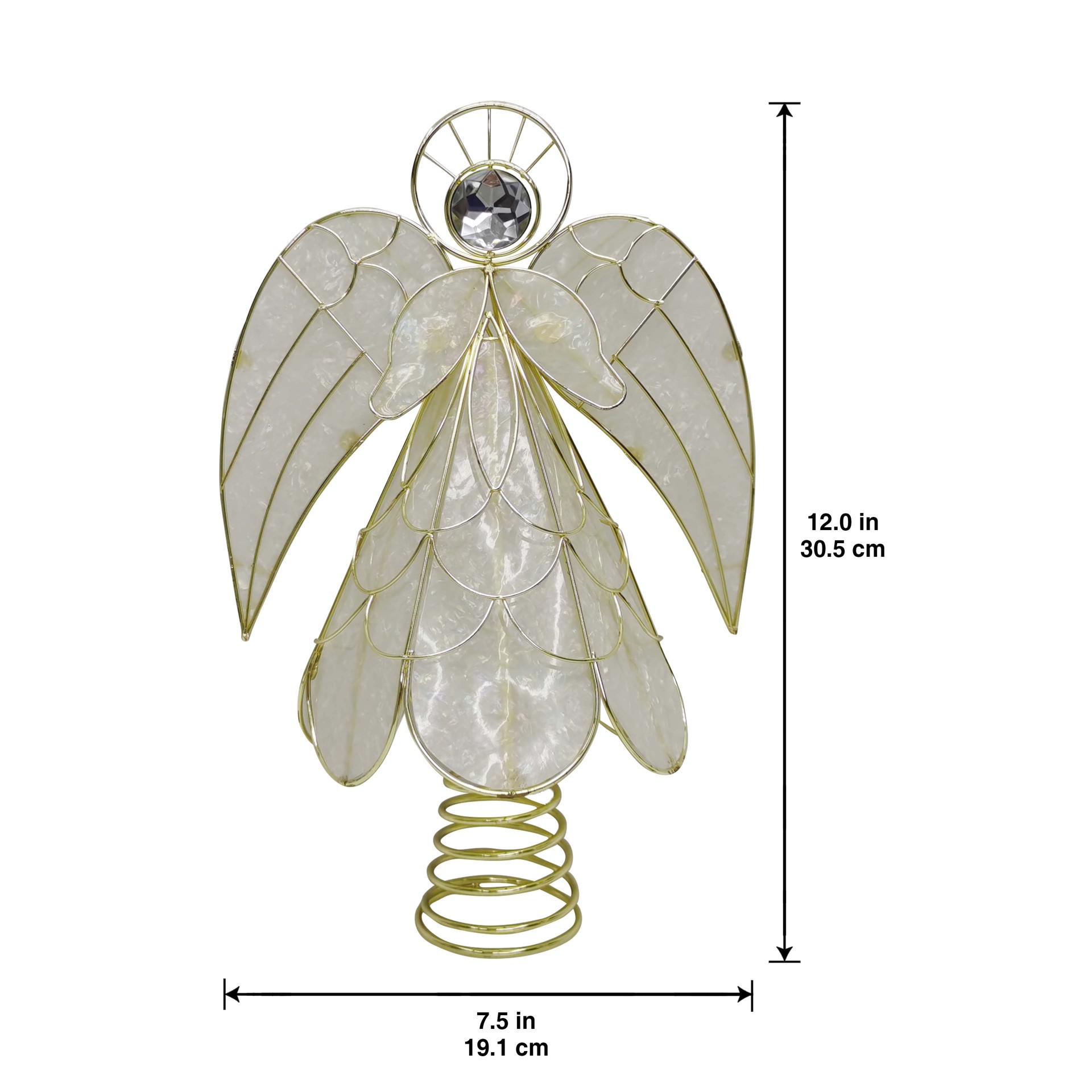 slide 4 of 4, 12" Faux Capiz Angel Lighted Tree Topper By Ashland, 12 in