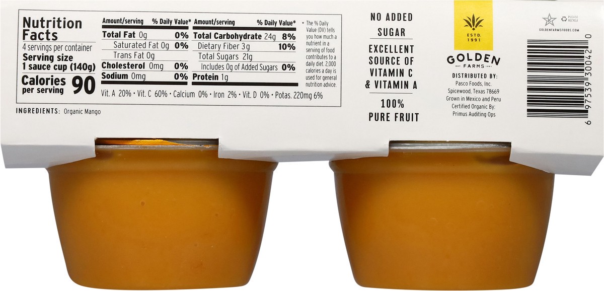 slide 4 of 14, Golden Farms Organic Unsweetened Mango Sauce 4 - 4 oz Cups, 4 ct