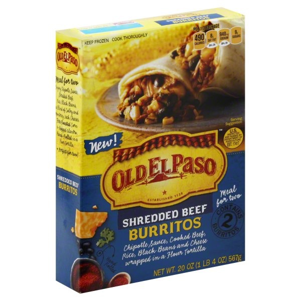 slide 1 of 1, Old El Paso Shredded Beef Burritos, 2 ct