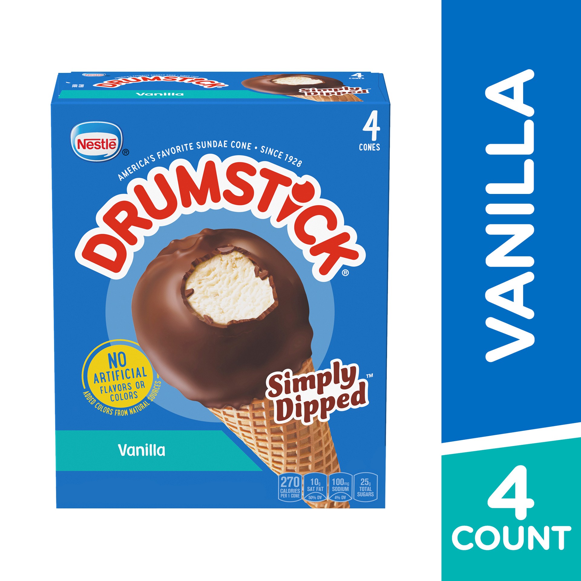 slide 4 of 5, Drumstick Simply Dipped Vanilla Frozen Dairy Dessert Cones 4 ea, 4 ct