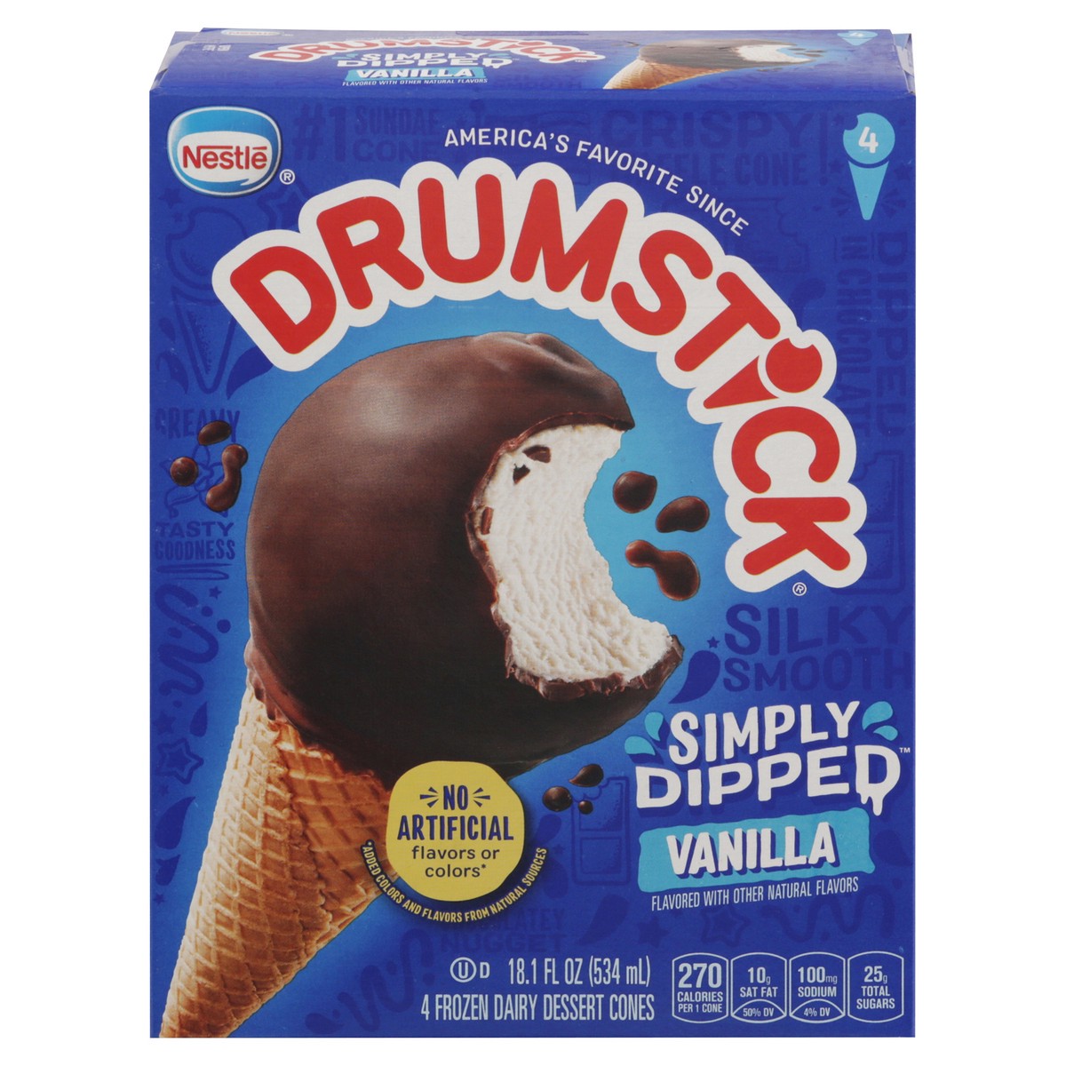 slide 1 of 5, Drumstick Simply Dipped Vanilla Frozen Dairy Dessert Cones 4 ea, 4 ct