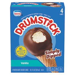 Drumstick Simply Dipped Vanilla Sundae Cones, 4 Count
