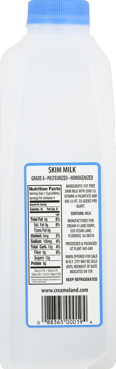 slide 6 of 6, Cream-O-Land Skim Milk, 1 pint