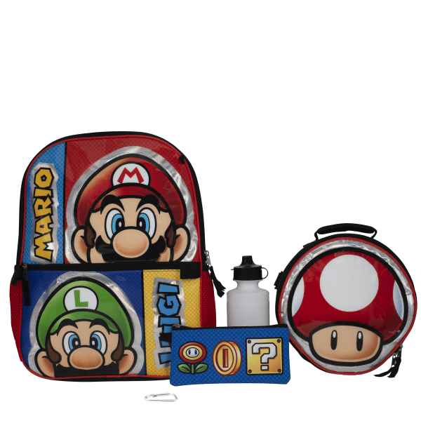 slide 1 of 4, Accessory Innovations Super Mario Brothers 5-Piece Backpack Set, Red/Blue, 1 ct
