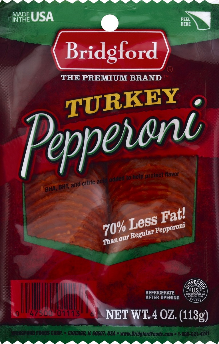 slide 1 of 4, Bridgford Sliced Turkey Pepperoni, 4 oz, 4 oz