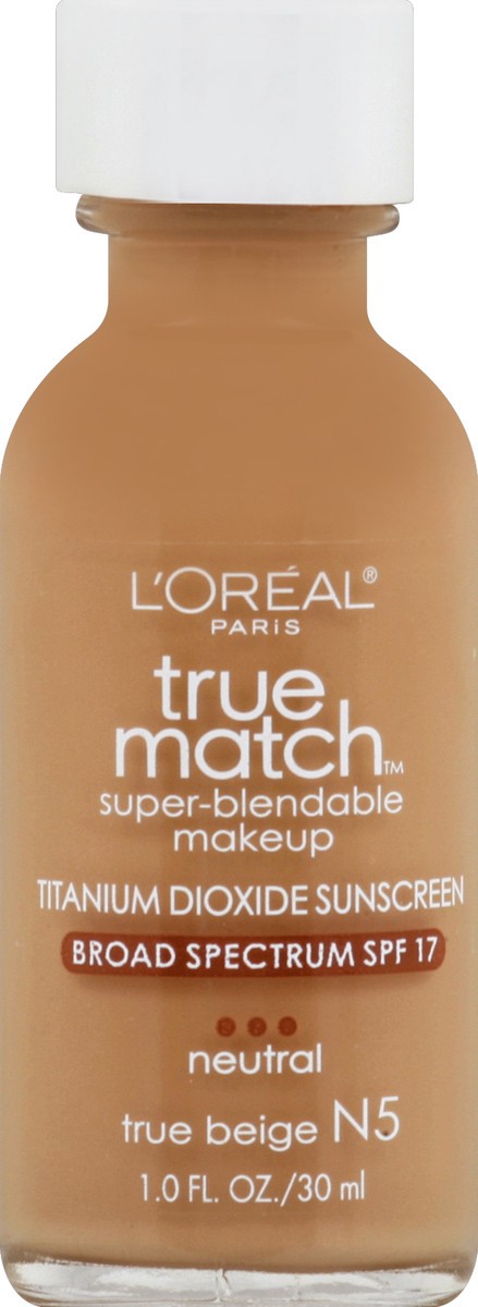 slide 5 of 7, L'Oréal L'Oreal Paris True Match Super-Blendable Foundation Makeup with SPF 17 - N5 True Beige - 1 fl oz, 1 fl oz