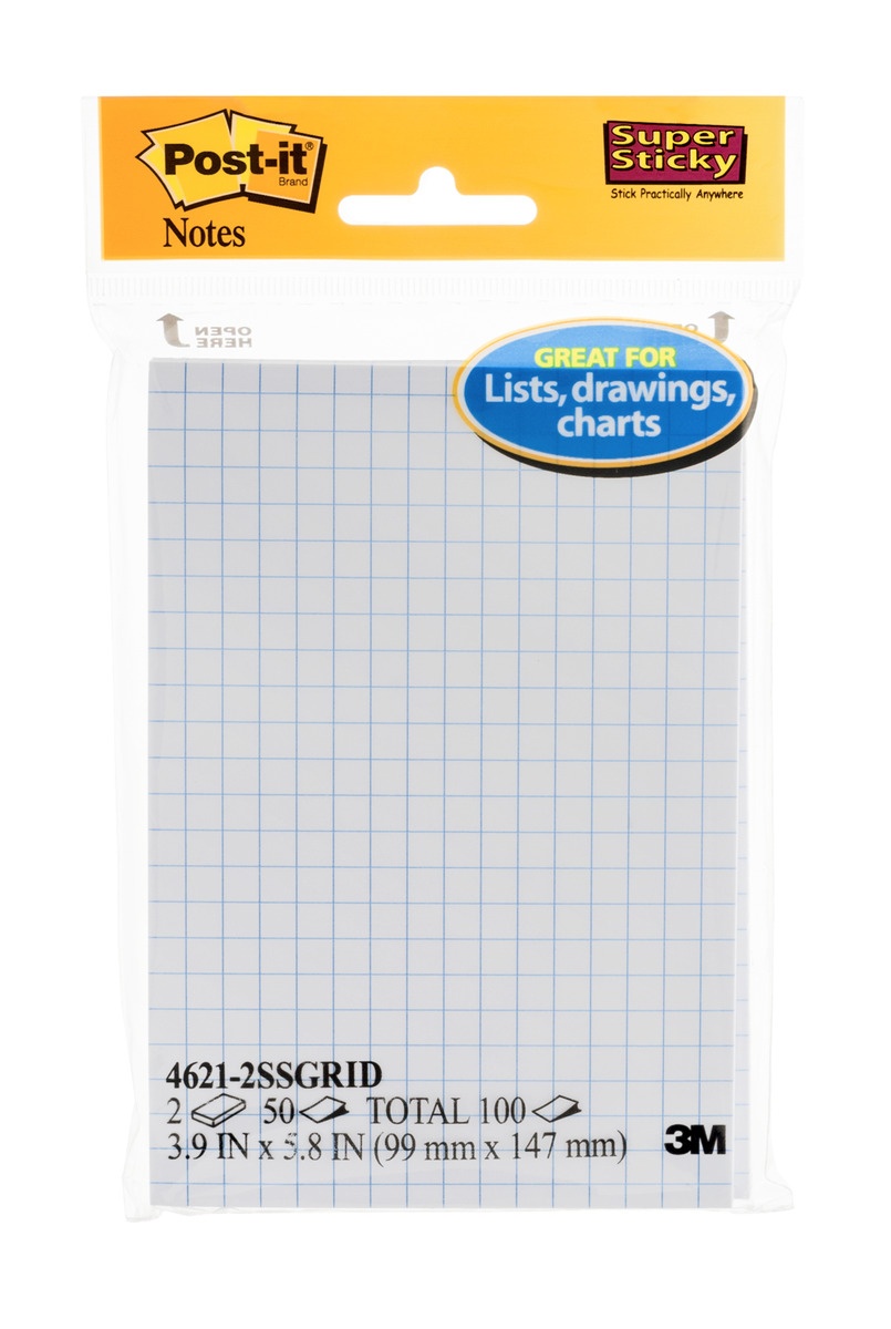 slide 1 of 4, Post-it Graph Paper Notes - White/Blue, 2 ct; 4 in x 6 in