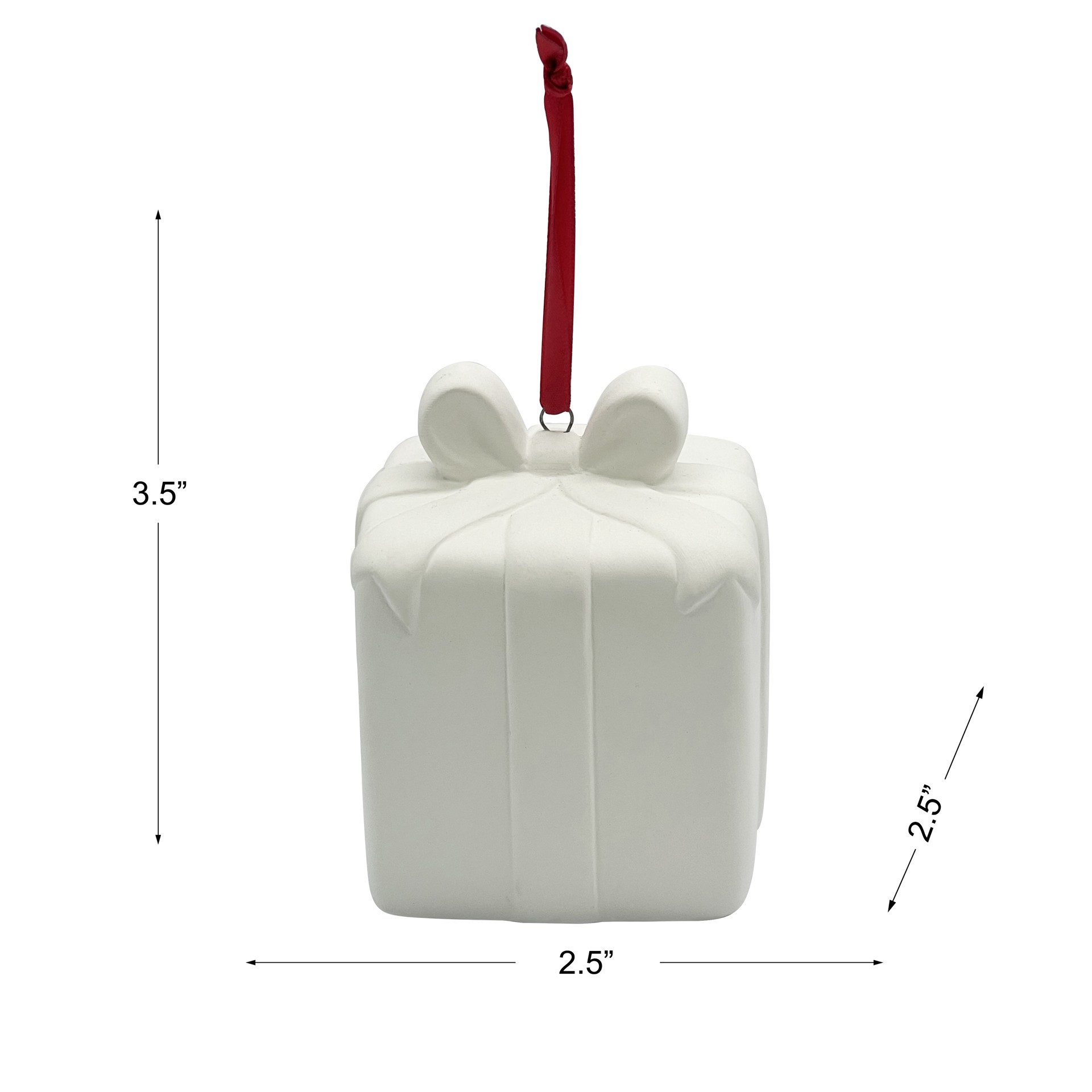 slide 3 of 5, 3.5" Diy Ceramic 3d Present Ornament By Make Market, 2.5 in x 2.5 in x 3.5 in