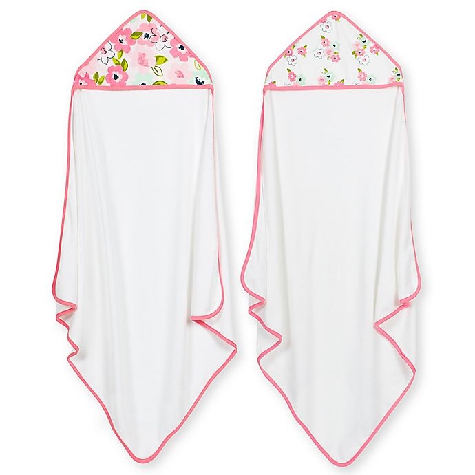 slide 1 of 3, Just Born Blossom Hooded Towels - Pink, 2 ct