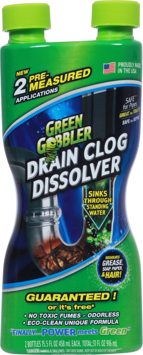 slide 6 of 9, Green Gobbler Drain Clog Dissolver Bottle 2 ea, 2 ct