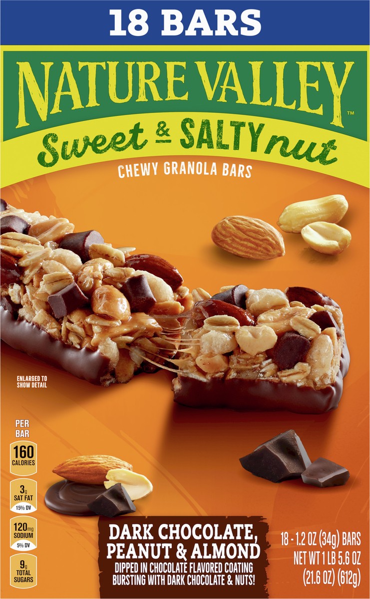 slide 7 of 8, Nature Valley Granola Bars, Sweet and Salty Nut, Dark Chocolate Peanut and Almond, 18 Bars, 21.6 OZ, 18 ct