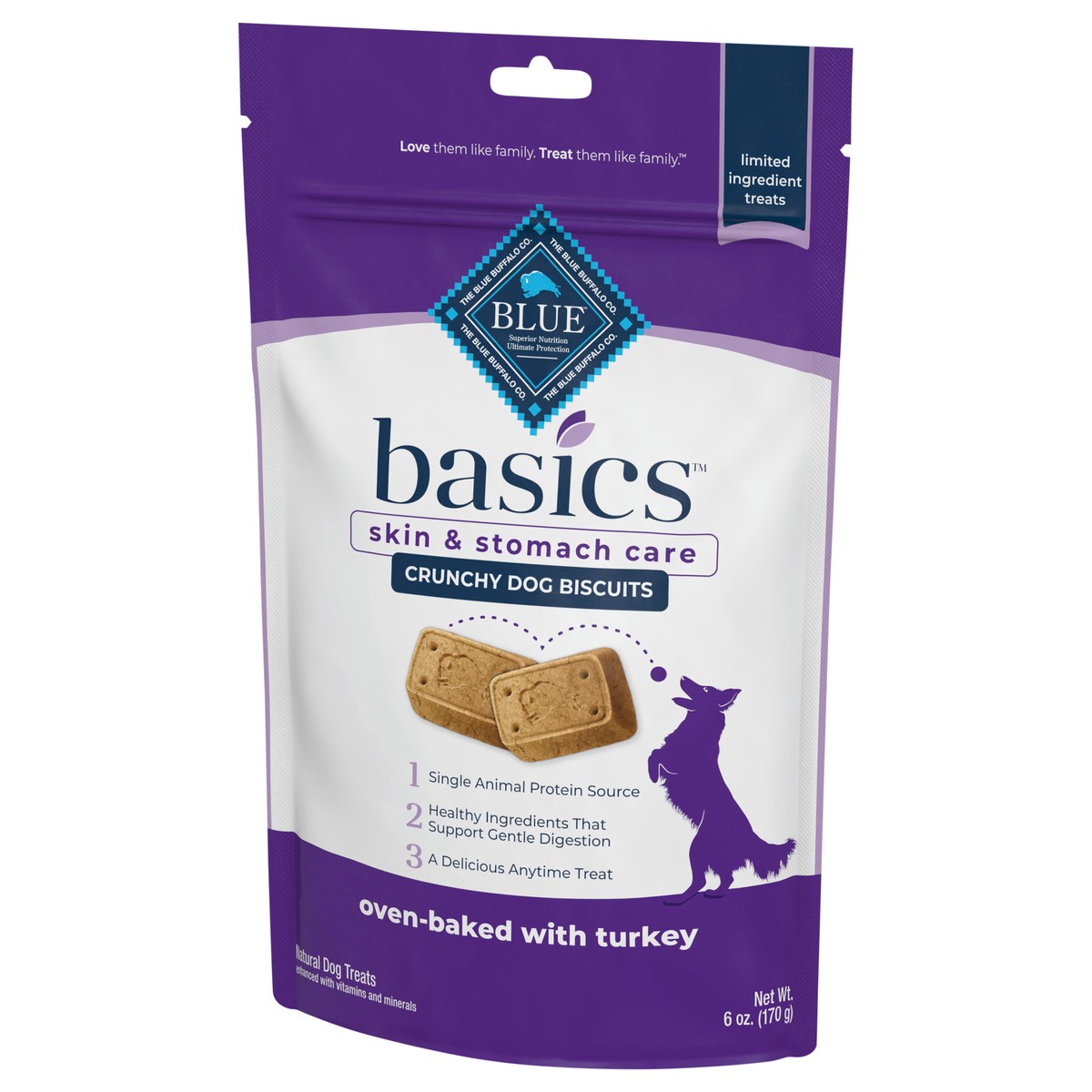 slide 3 of 9, Blue Buffalo Basics Skin & Stomach Care Biscuits Crunchy Dog Treats, Turkey & Potato 6-oz Bag, 6 oz