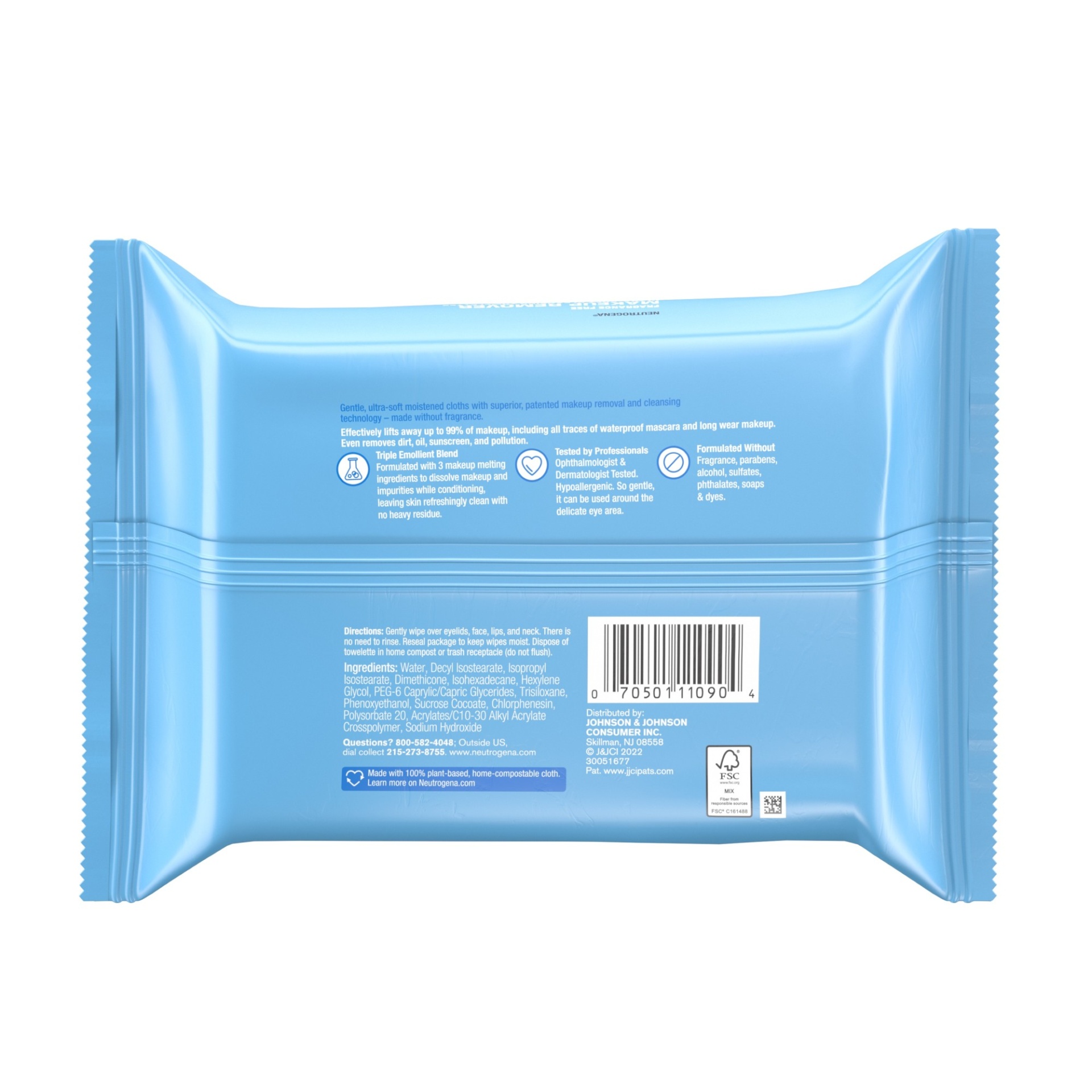 slide 2 of 7, Neutrogena Fragrance-Free Makeup Remover Face Wipes, Daily Facial Cleansing Towelettes for Waterproof Makeup, Dirt & Oil, Gentle, Alcohol- & Fragrance Free, 100% Plant-Based Fibers, 25 ct