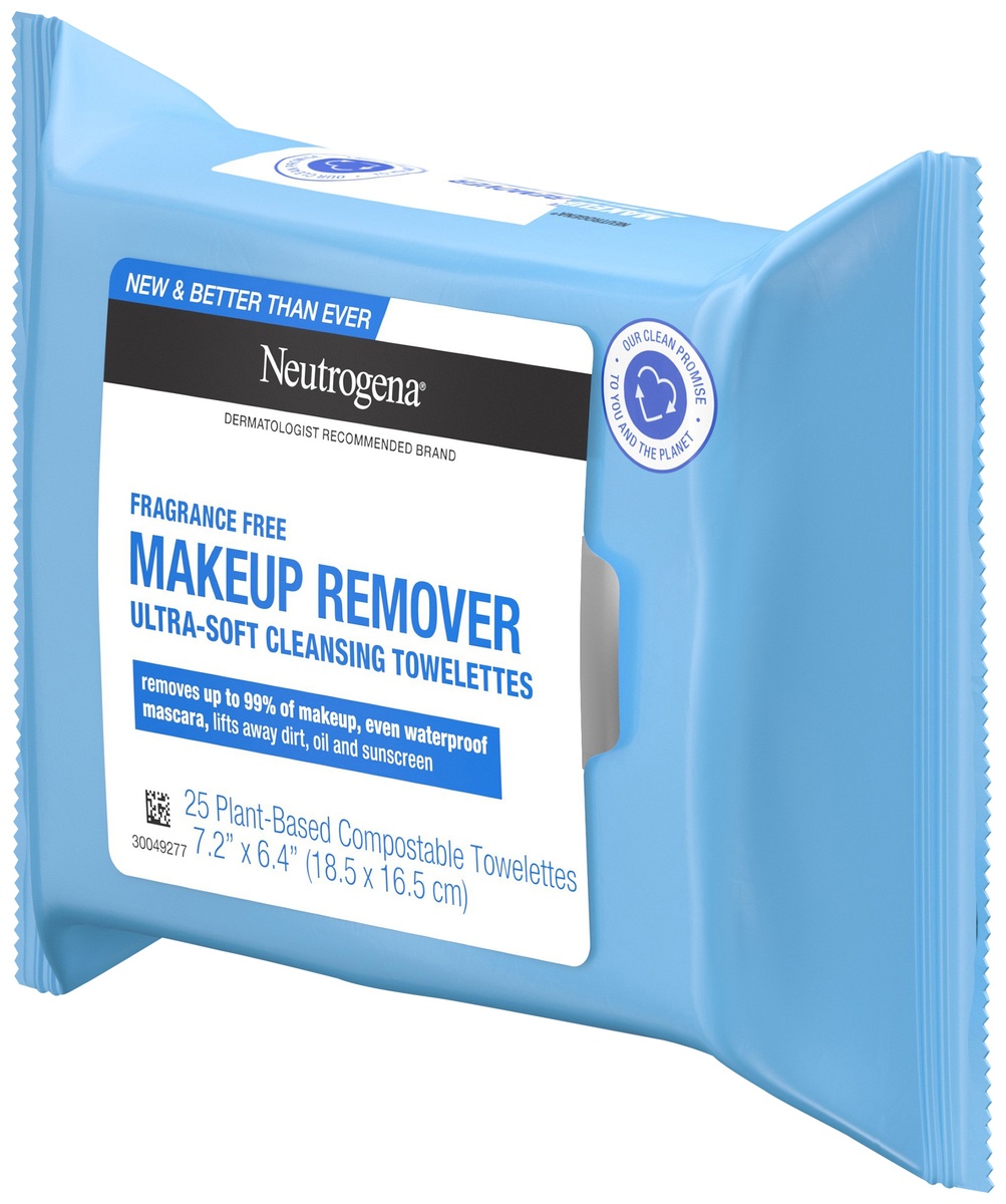 slide 3 of 7, Neutrogena Fragrance-Free Makeup Remover Face Wipes, Daily Facial Cleansing Towelettes for Waterproof Makeup, Dirt & Oil, Gentle, Alcohol- & Fragrance Free, 100% Plant-Based Fibers, 25 ct