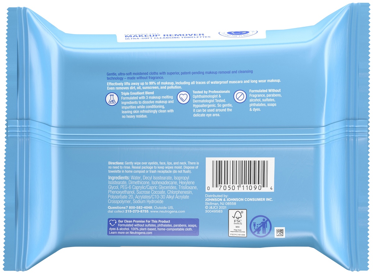 slide 6 of 7, Neutrogena Fragrance-Free Makeup Remover Face Wipes, Daily Facial Cleansing Towelettes for Waterproof Makeup, Dirt & Oil, Gentle, Alcohol- & Fragrance Free, 100% Plant-Based Fibers, 25 ct