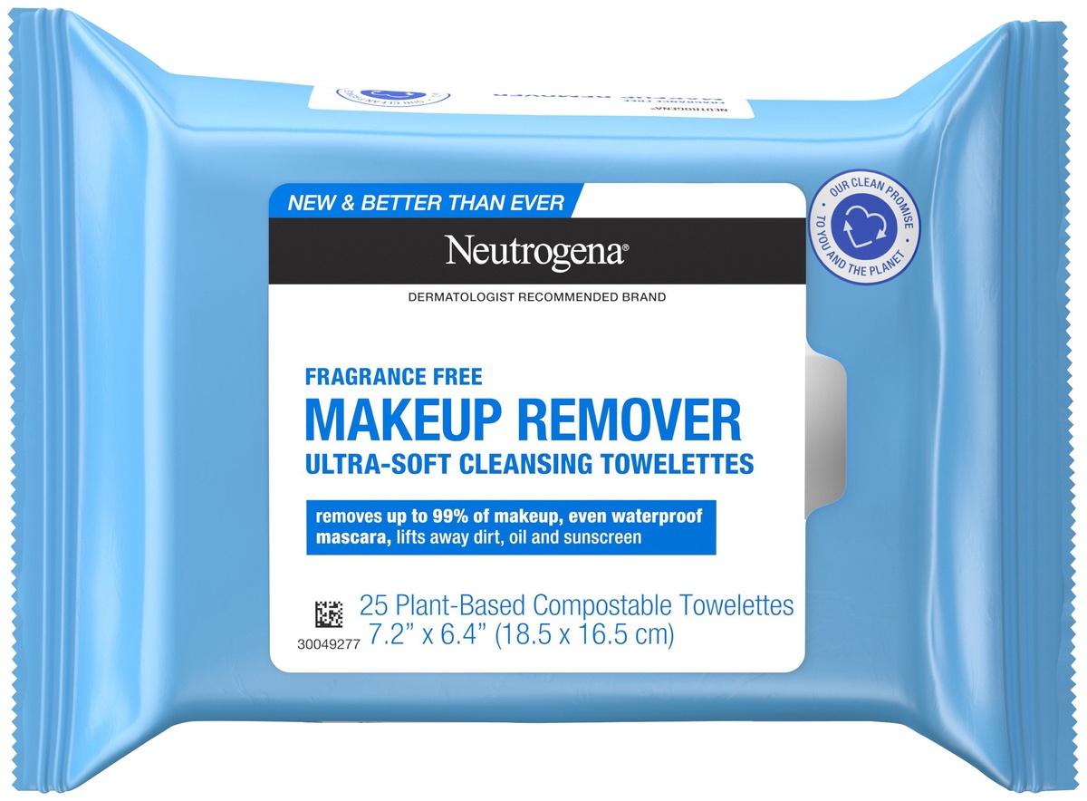 slide 7 of 7, Neutrogena Fragrance-Free Makeup Remover Face Wipes, Daily Facial Cleansing Towelettes for Waterproof Makeup, Dirt & Oil, Gentle, Alcohol- & Fragrance Free, 100% Plant-Based Fibers, 25 ct